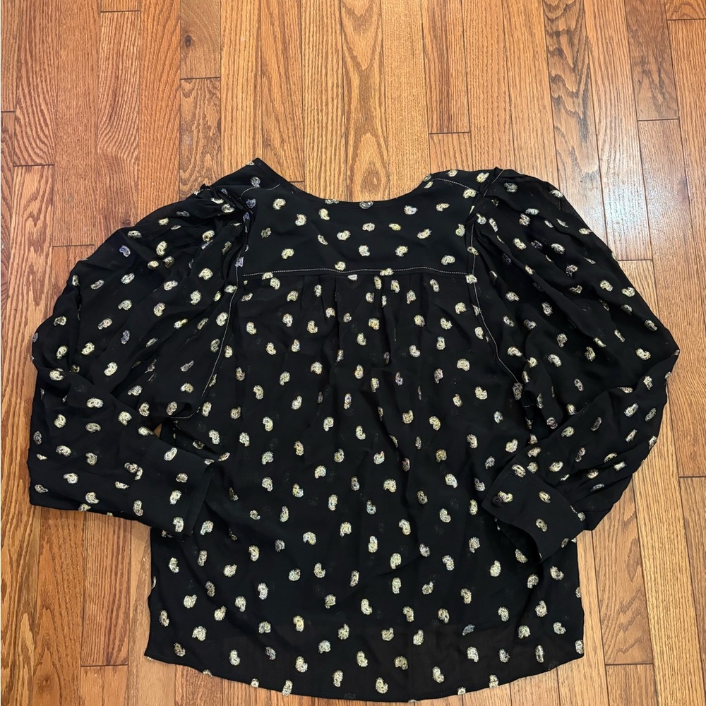 Derek Lam 10 Crosby Ellie Puff Black Blouse with Gold Pattern - size 10 (or 12?) - Picture 6 of 6